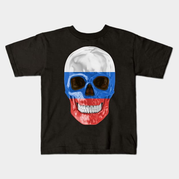 Russia Flag Skull - Gift for Russian With Roots From Russia Kids T-Shirt by Country Flags